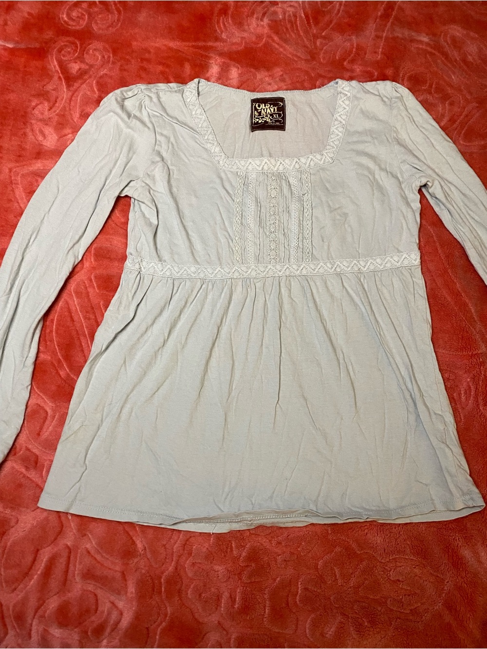 Old Navy Women's Light Gray Long Sleeve Peasant Top